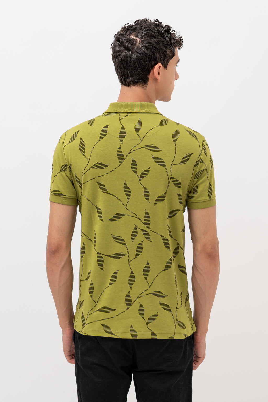 Mens Polo Neck Half Sleeve Printed T-Shirt with All Over Print Olive