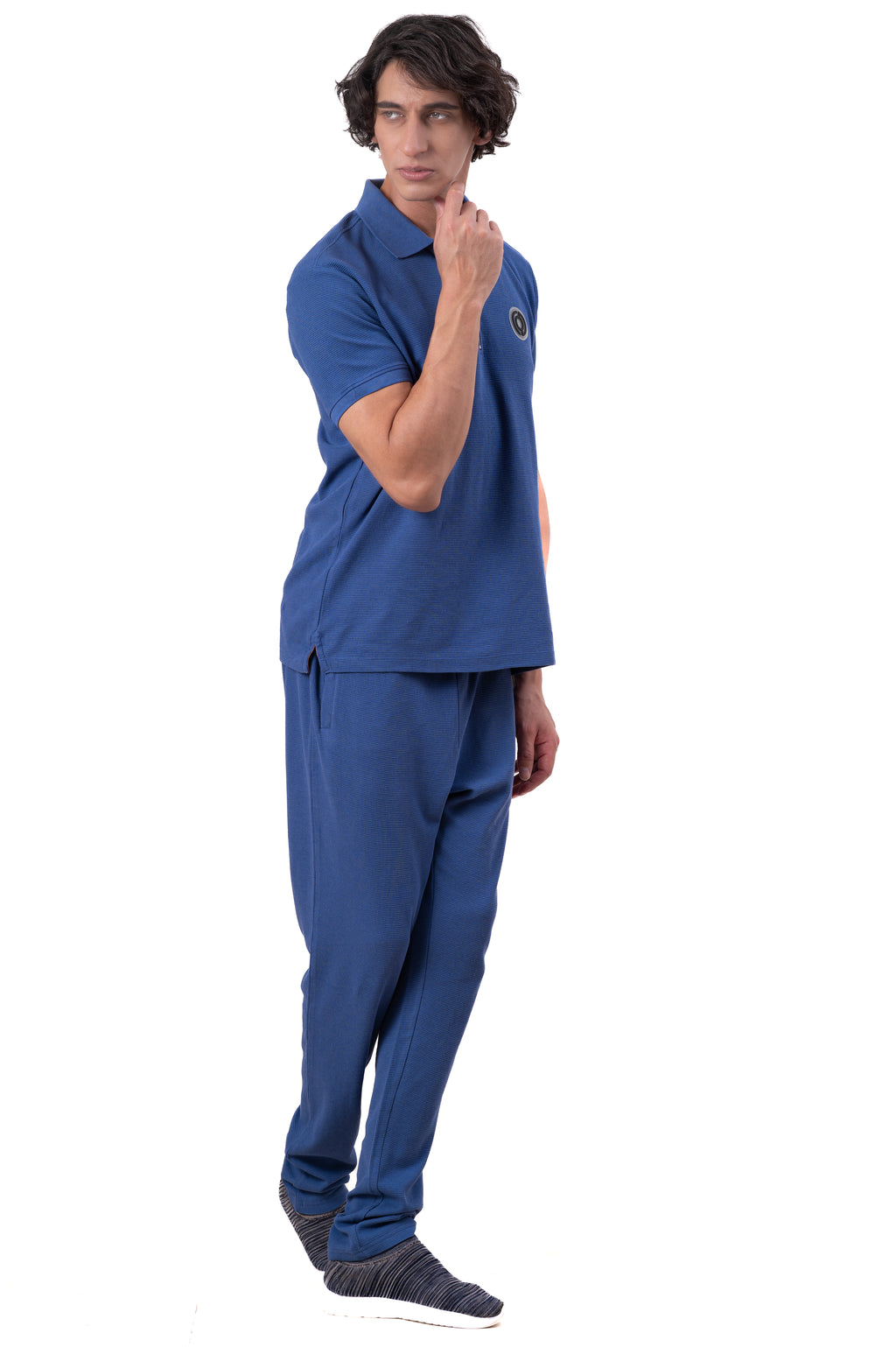 Mens Co-Ords Set with  Badge & Zipper Stone Blue