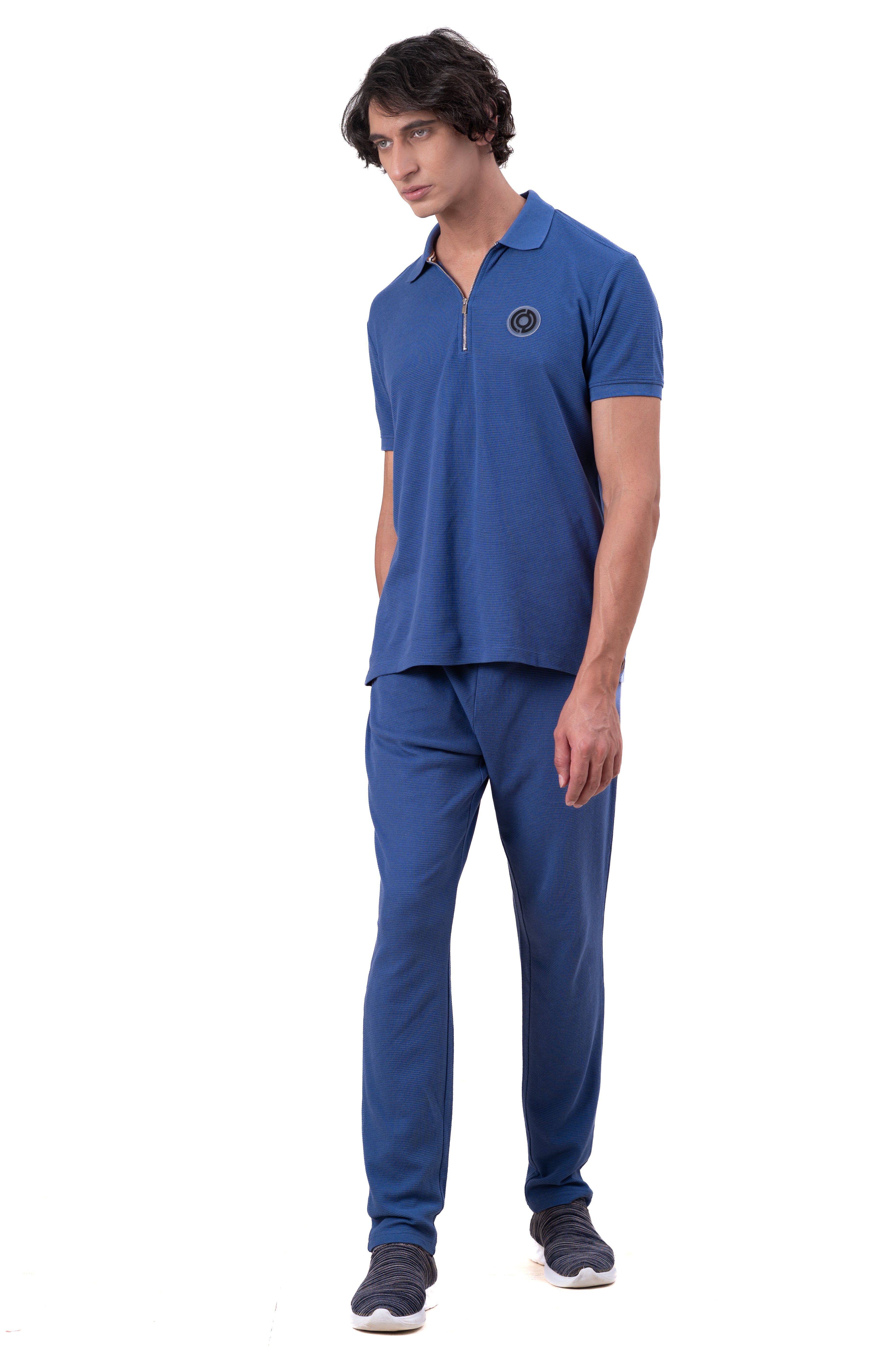 Mens Co-Ords Set with  Badge & Zipper Stone Blue