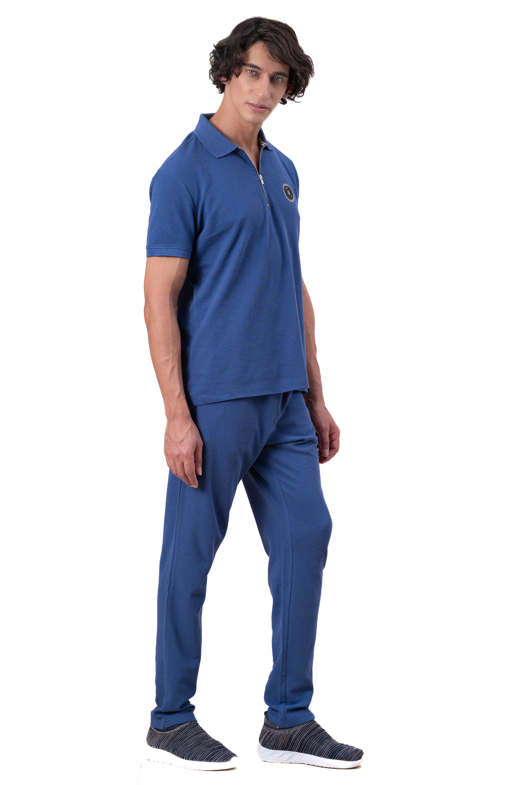 Mens Co-Ords Set with  Badge & Zipper Stone Blue