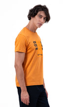 Mens Crew Neck Half Sleeve T-Shirt with Chest Print & Puff Effect Orange