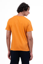 Mens Crew Neck Half Sleeve T-Shirt with Chest Print & Puff Effect Orange