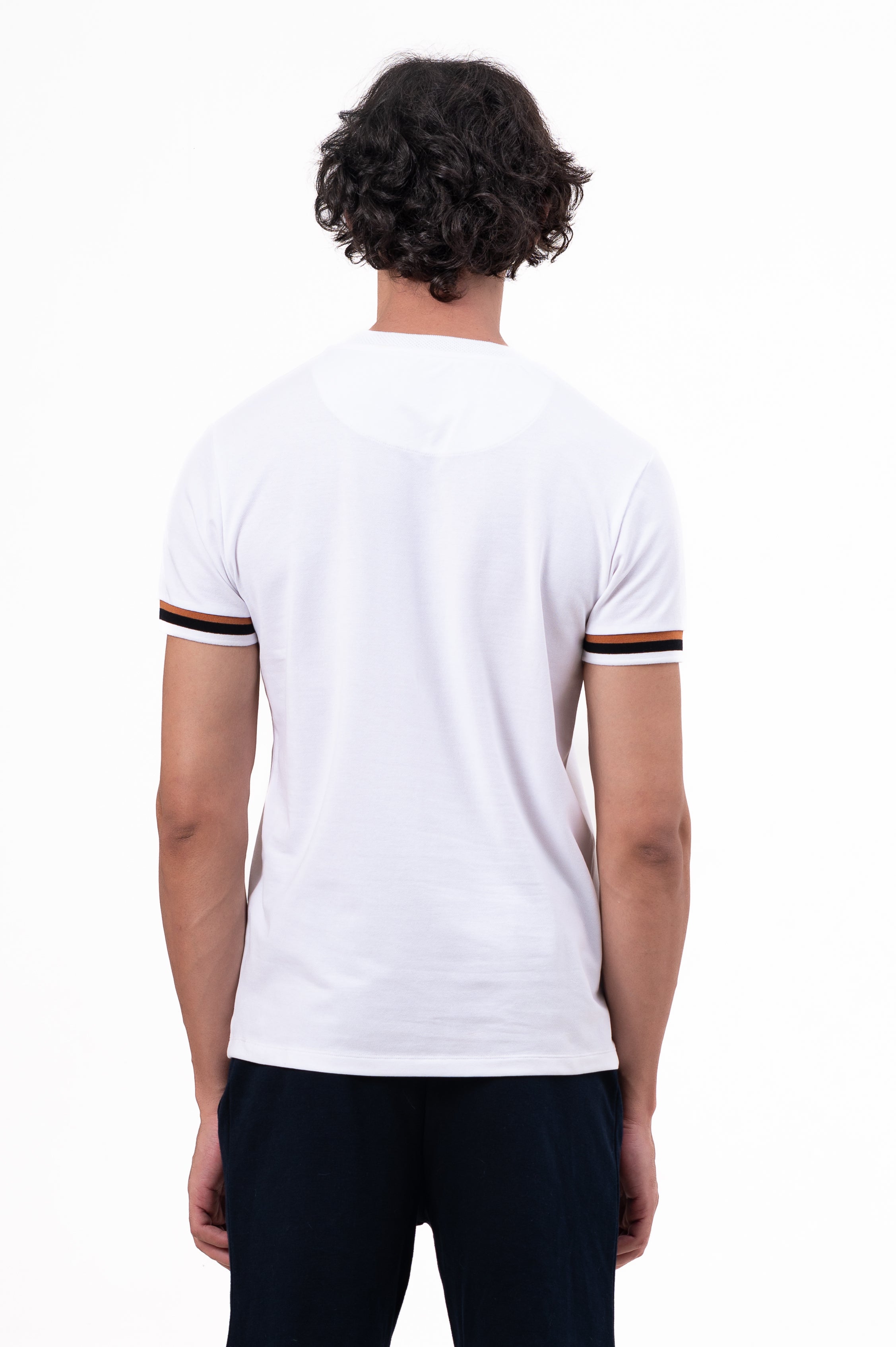 Mens Crew Neck Half Sleeve Solid T-Shirt with Contrast Cuff & Rib White