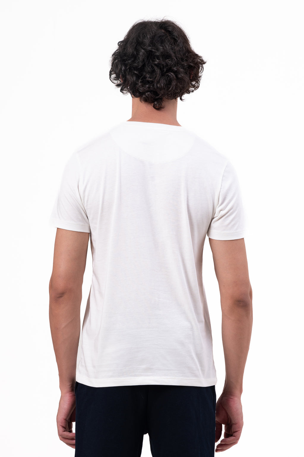 Mens Crew Neck Half Sleeve T-Shirt with Chest Print, Cuff, and Rib Detailing White