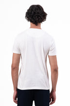 Mens Crew Neck Half Sleeve T-Shirt with Chest Print, Cuff, and Rib Detailing White