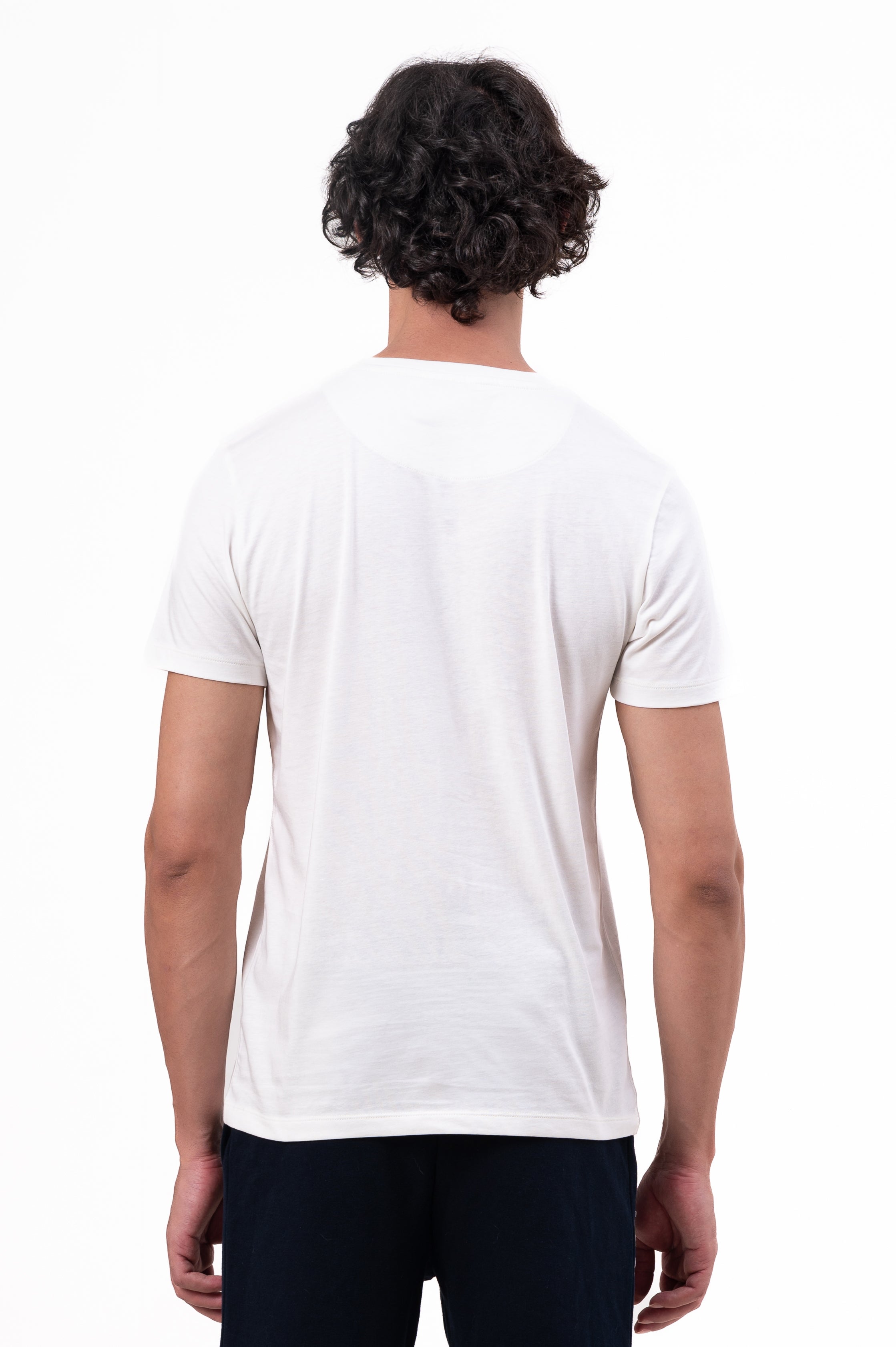 Mens Crew Neck Half Sleeve T-Shirt with Chest Print, Cuff, and Rib Detailing White