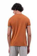 Mens Crew Neck Half Sleeve Solid T-Shirt with Contrast Cuff & Rib Brown