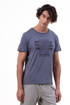 Mens Crew Neck Half Sleeve T-Shirt with Chest Print & Puff Effect Stone Blue