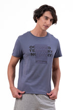 Mens Crew Neck Half Sleeve T-Shirt with Chest Print & Puff Effect Stone Blue