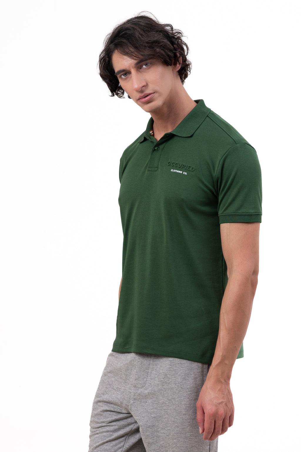Mens Polo Neck Half Sleeve T-Shirt with Chest PrintGreen