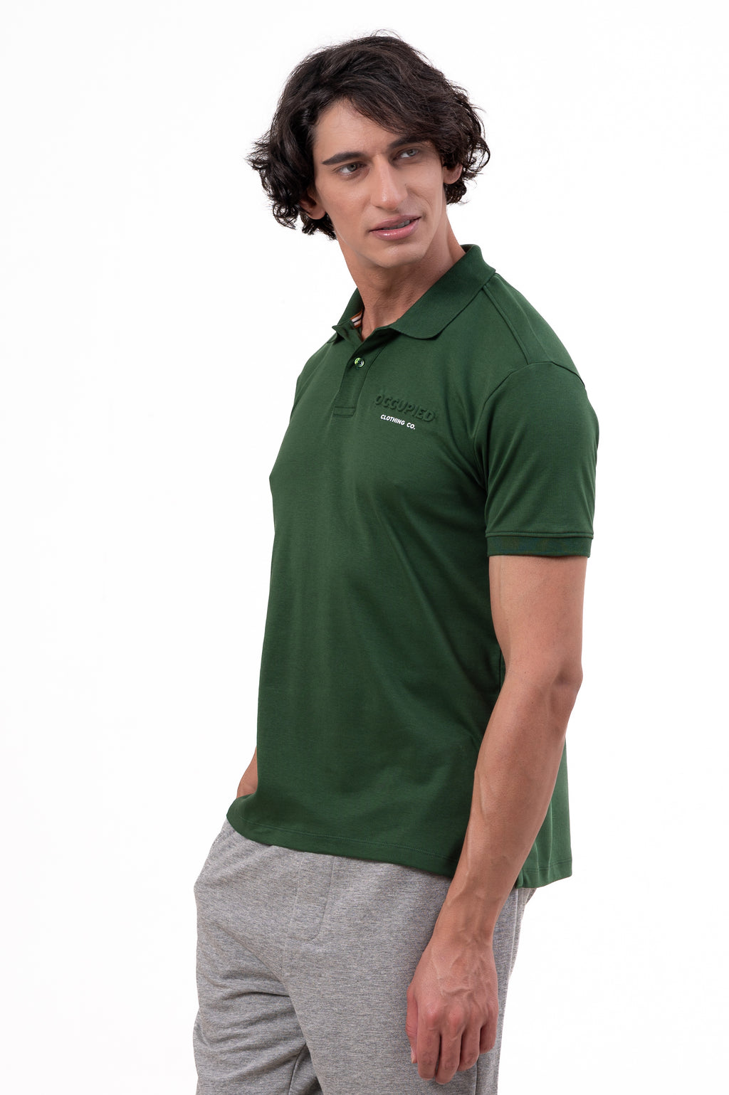 Mens Polo Neck Half Sleeve T-Shirt with Chest PrintGreen
