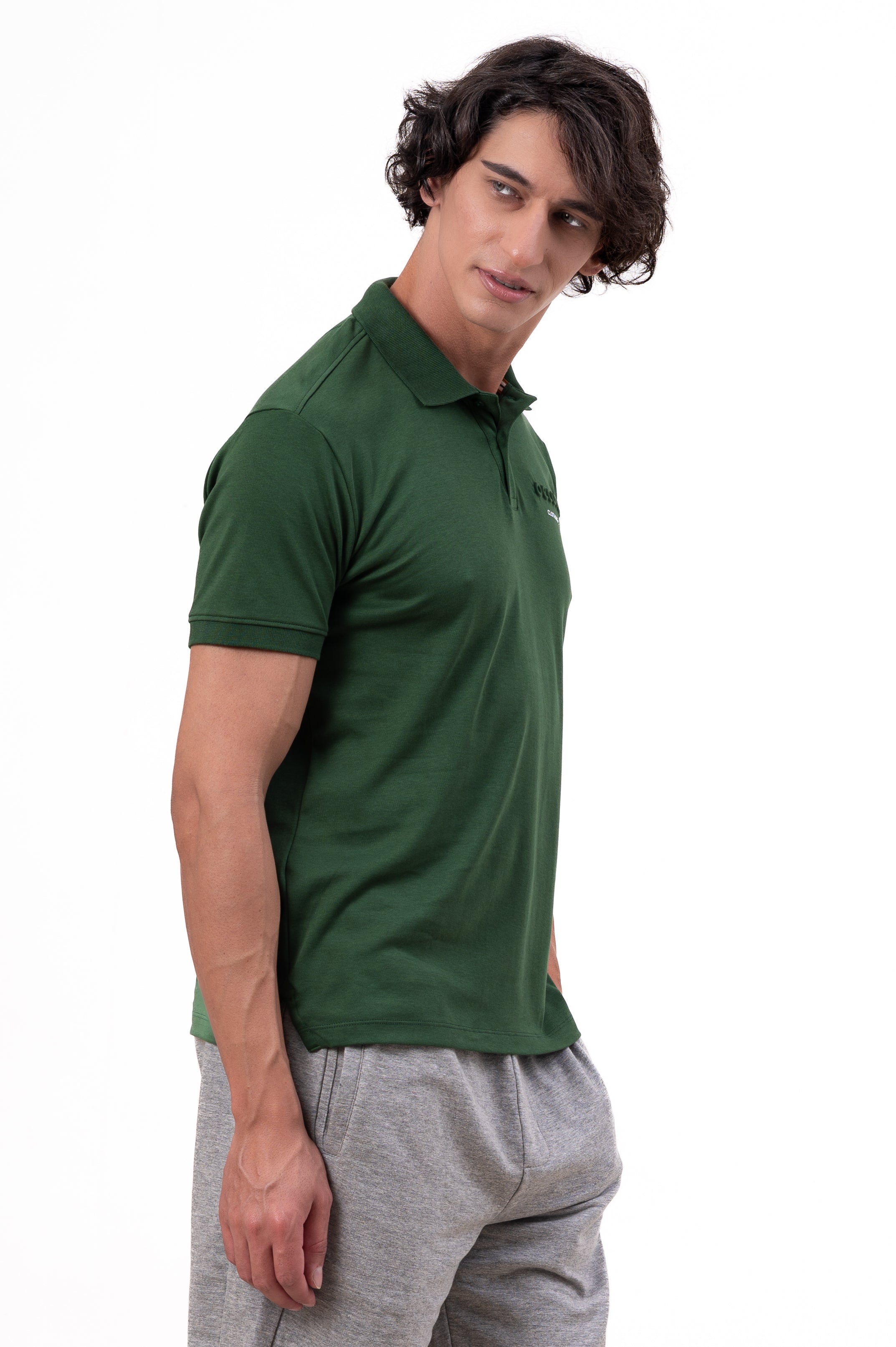 Mens Polo Neck Half Sleeve T-Shirt with Chest PrintGreen