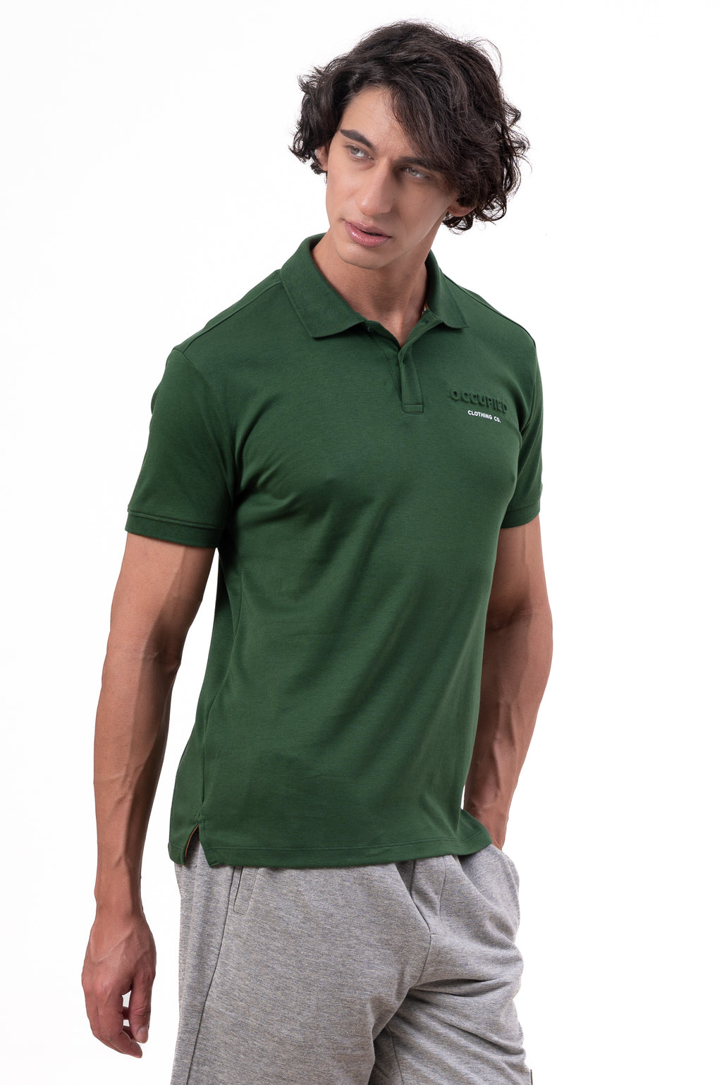 Mens Polo Neck Half Sleeve T-Shirt with Chest PrintGreen