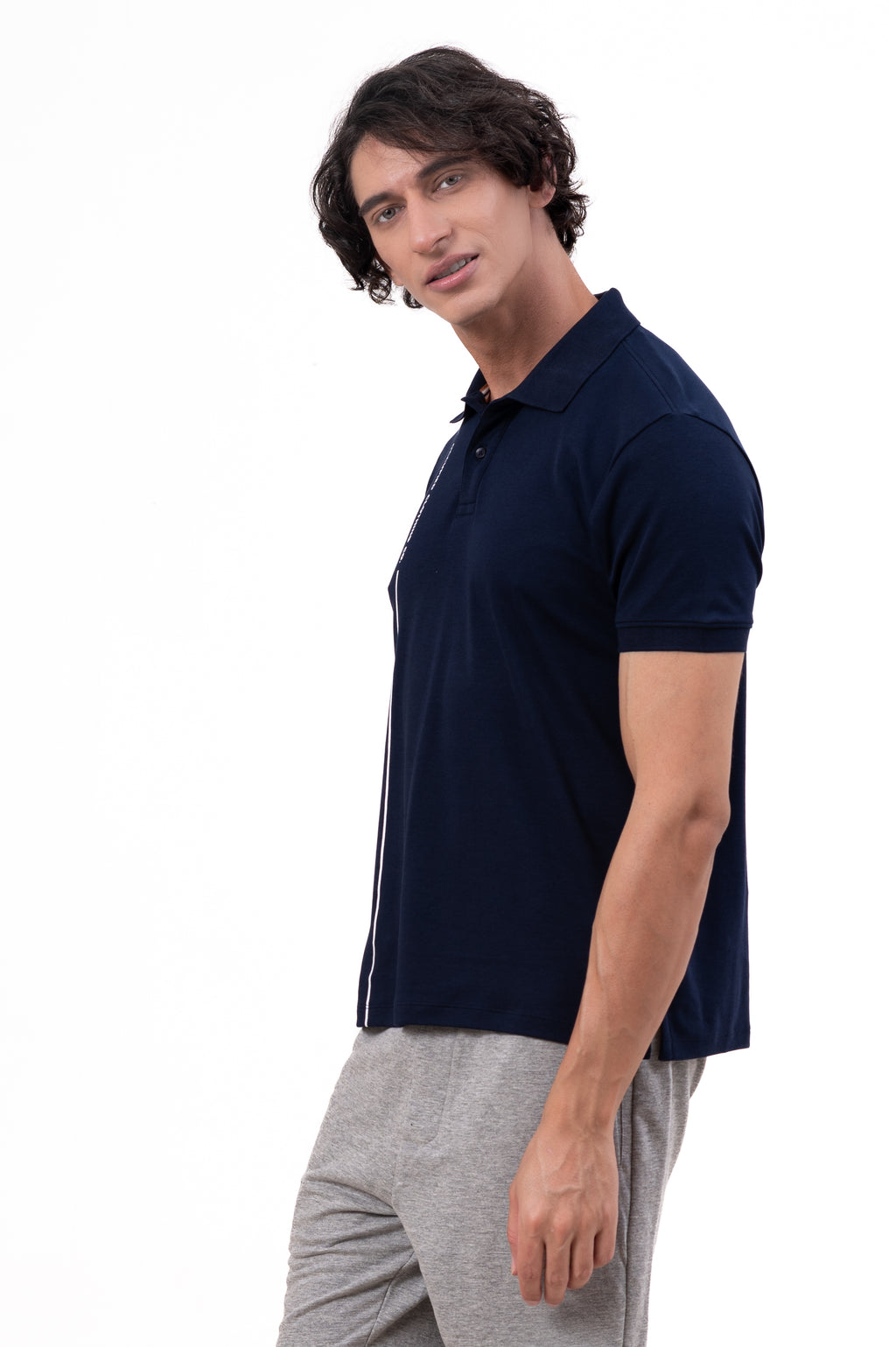 Mens Polo Neck Half Sleeve T-Shirt with Print Navy Blue