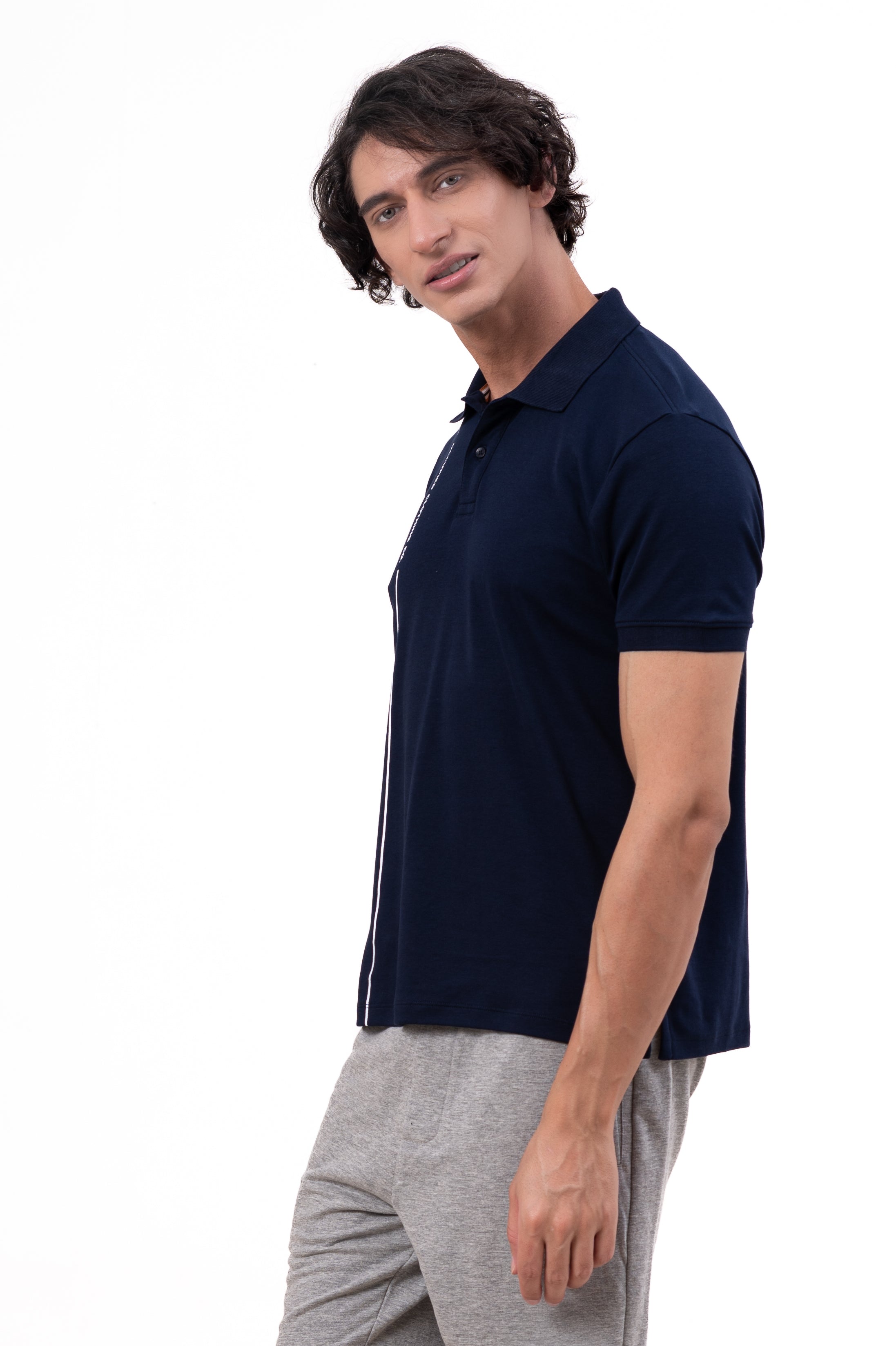 Mens Polo Neck Half Sleeve T-Shirt with Print Navy Blue