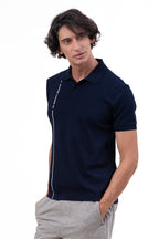 Mens Polo Neck Half Sleeve T-Shirt with Print Navy Blue