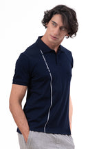 Mens Polo Neck Half Sleeve T-Shirt with Print Navy Blue