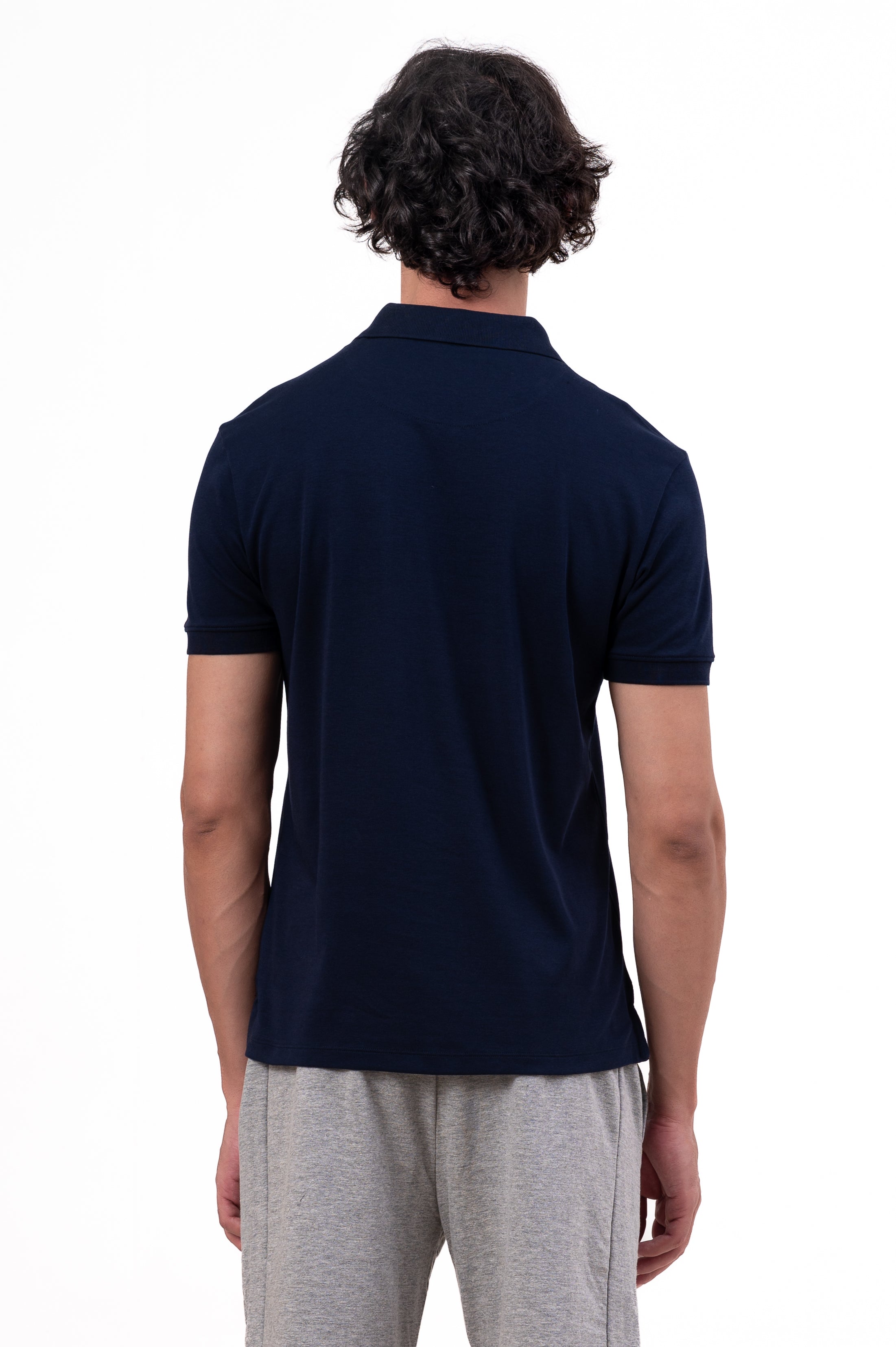 Mens Polo Neck Half Sleeve T-Shirt with Print Navy Blue