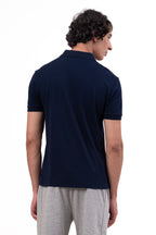Mens Polo Neck Half Sleeve T-Shirt with Print Navy Blue