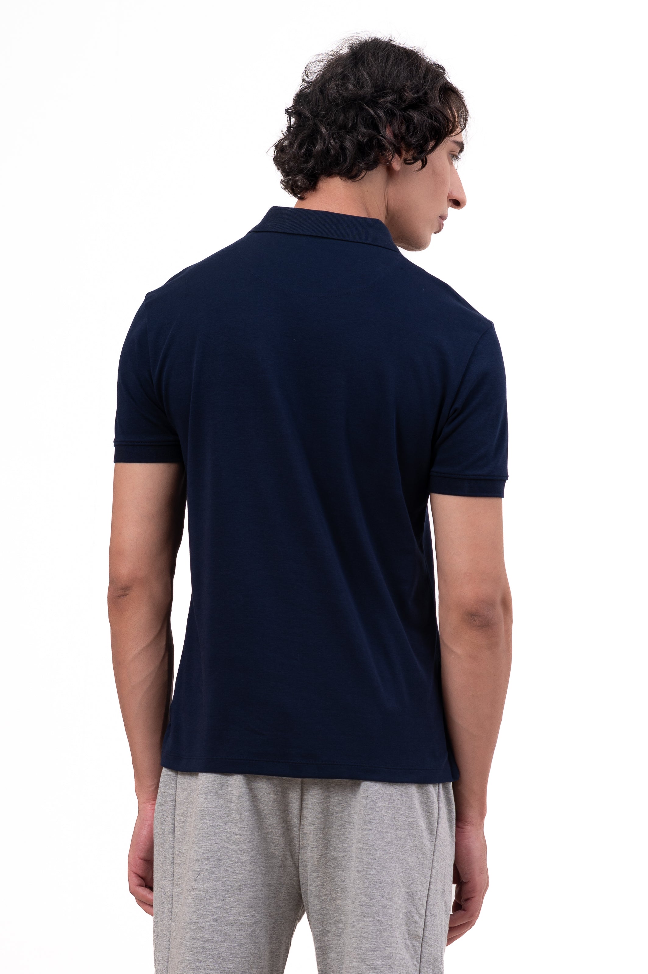 Mens Polo Neck Half Sleeve T-Shirt with Print Navy Blue