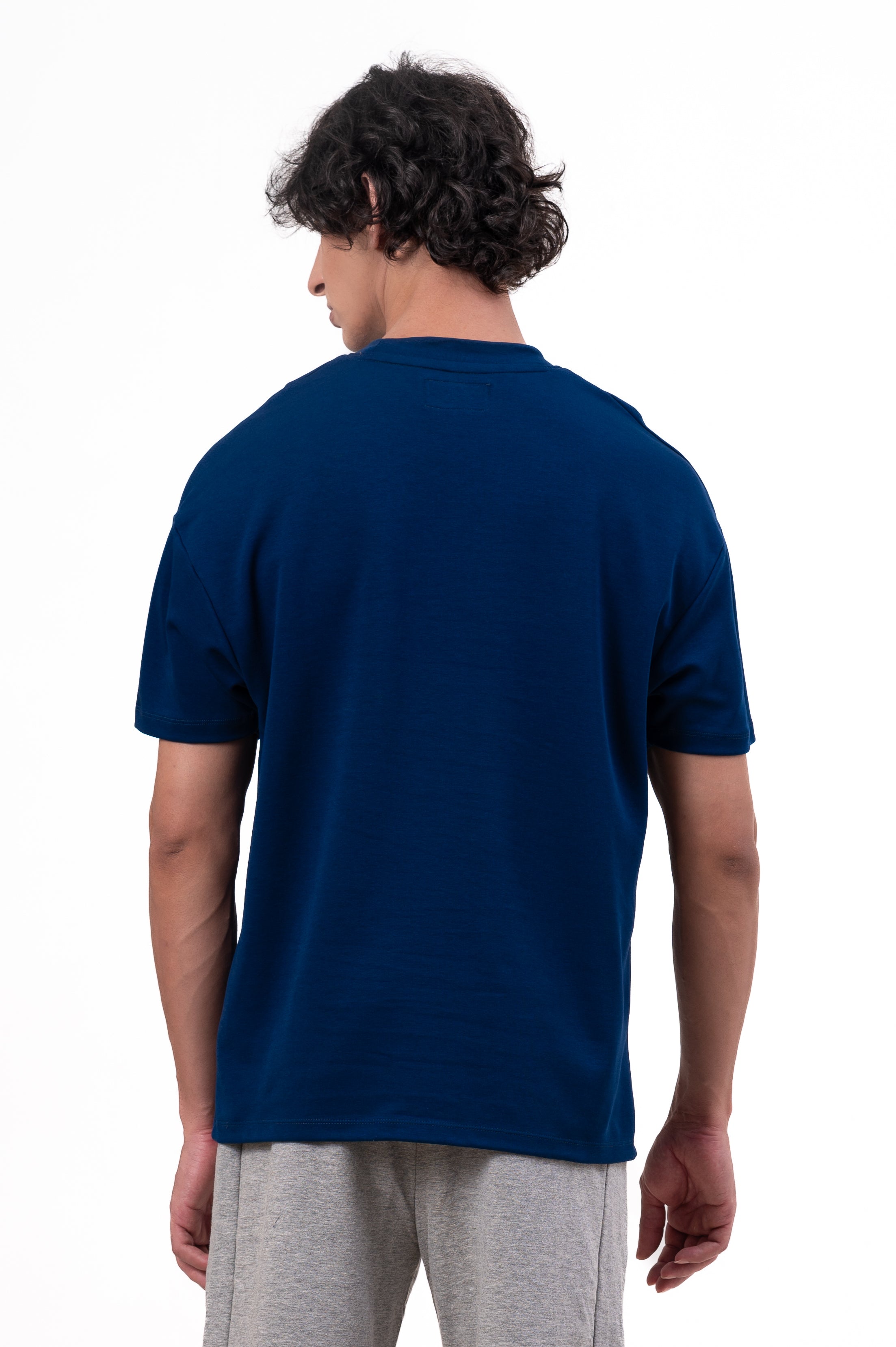 Mens Co-Ords Set with  Chest Print & Contrast Sleeve Navy