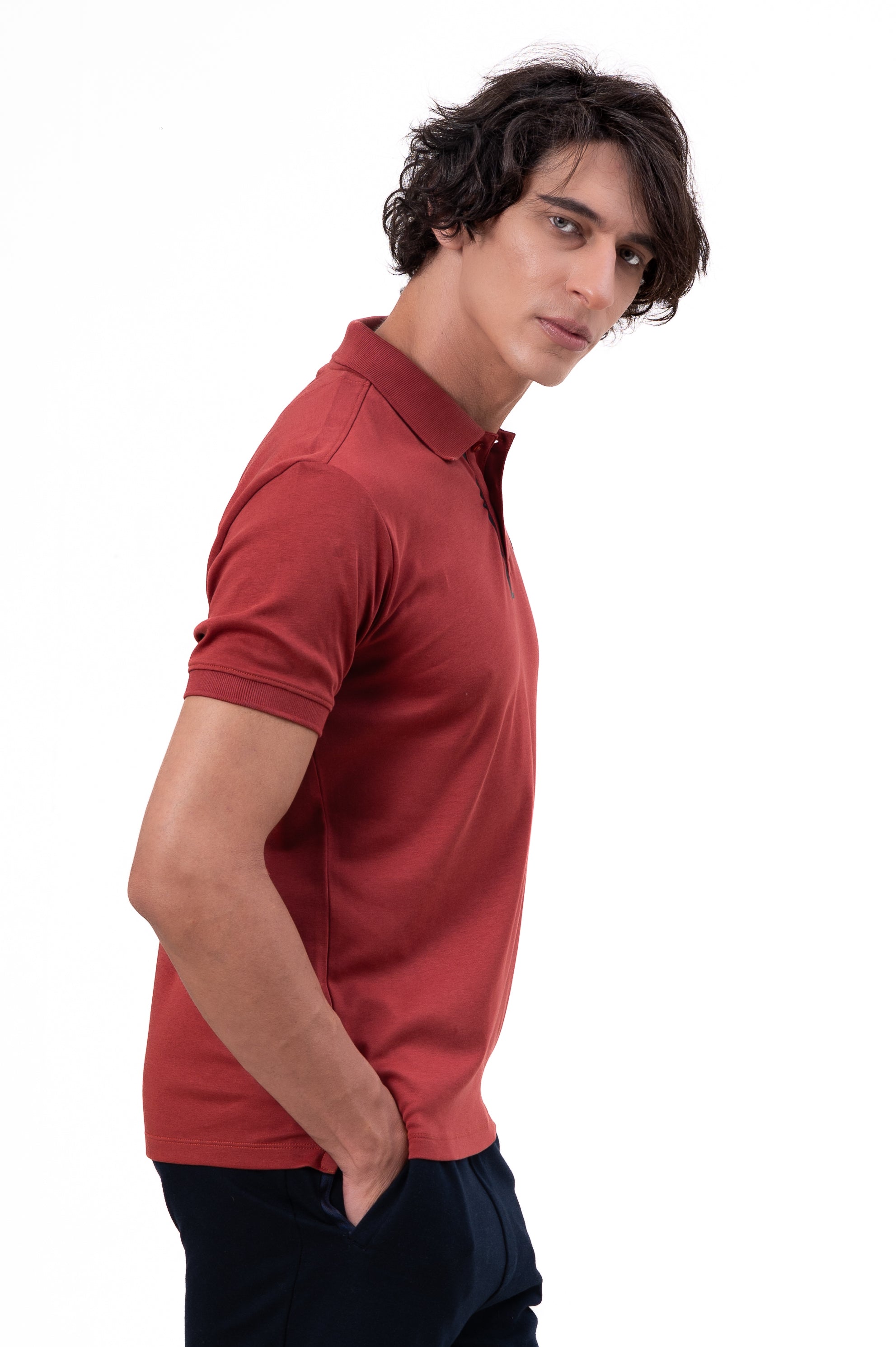 Mens Polo Neck Half Sleeve T-Shirt with Collar & Placket Fusing Maroon