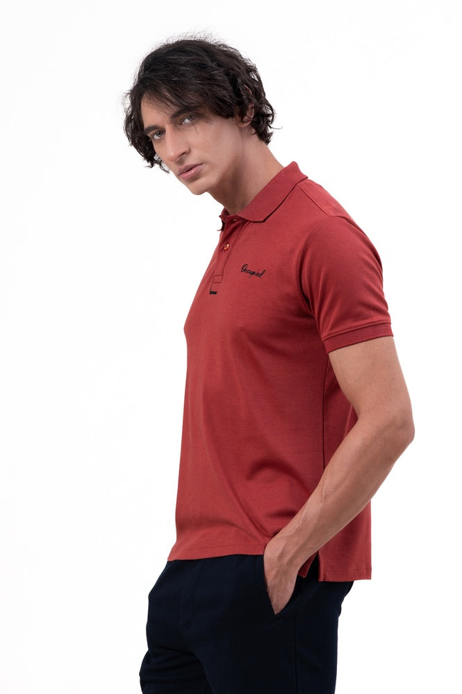 Mens Polo Neck Half Sleeve T-Shirt with Collar & Placket Fusing Maroon