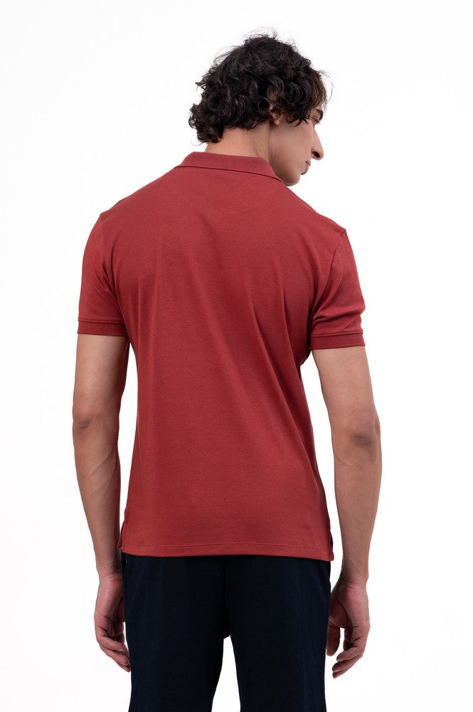 Mens Polo Neck Half Sleeve T-Shirt with Collar & Placket Fusing Maroon