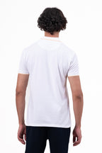 Mens Polo Neck Half Sleeve T-Shirt with Contrast Placket Print & Zipper White