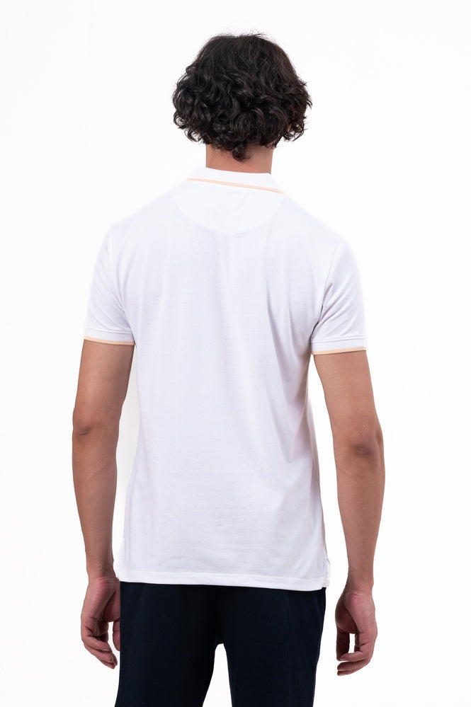 Mens Polo Neck Half Sleeve T-Shirt with Contrast Placket Print & Zipper White