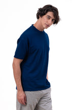 Mens Co-Ords Set with  Chest Print & Contrast Sleeve Navy