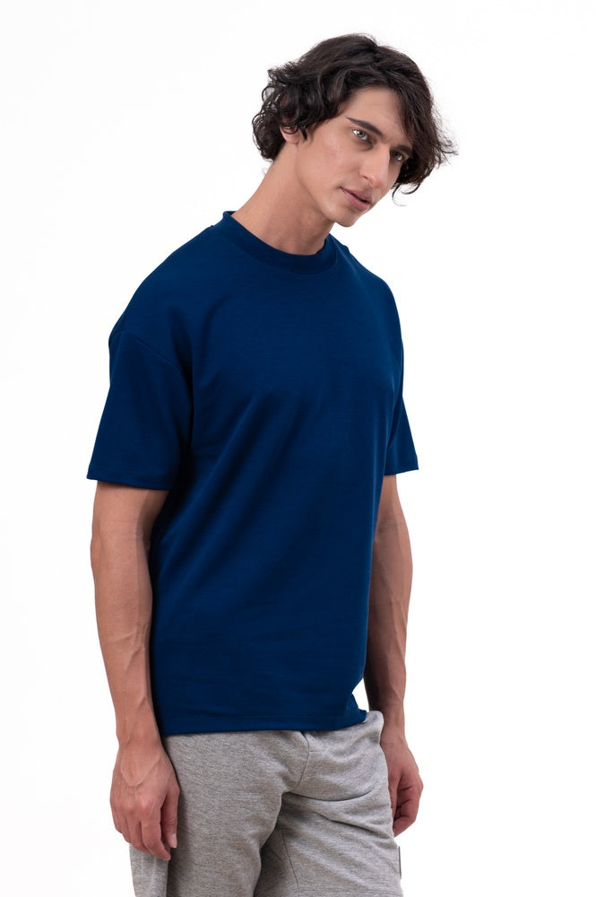 Mens Co-Ords Set with  Chest Print & Contrast Sleeve Navy