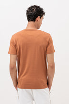 Mens Crew Neck Half Sleeve T-Shirt with Chest Print Brown