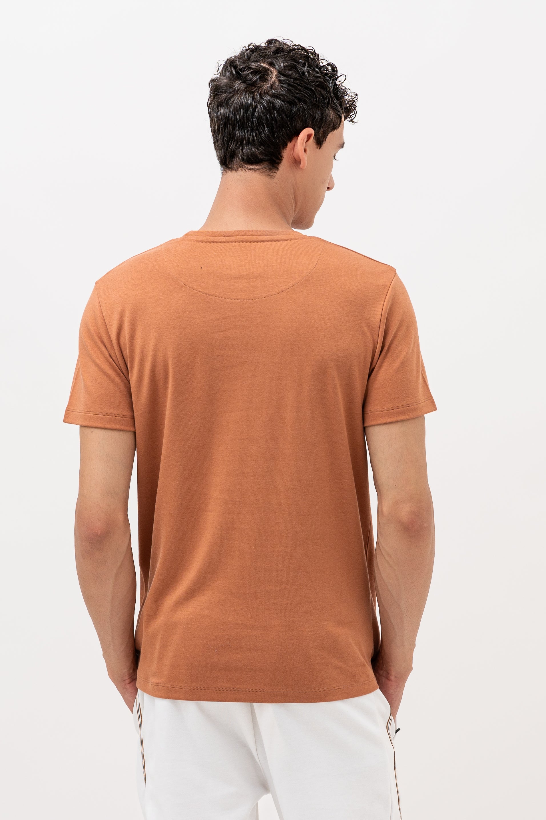 Mens Crew Neck Half Sleeve T-Shirt with Chest Print Brown