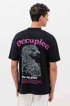 Mens Crew Neck Half Sleeve T-Shirt with Puff Print Black