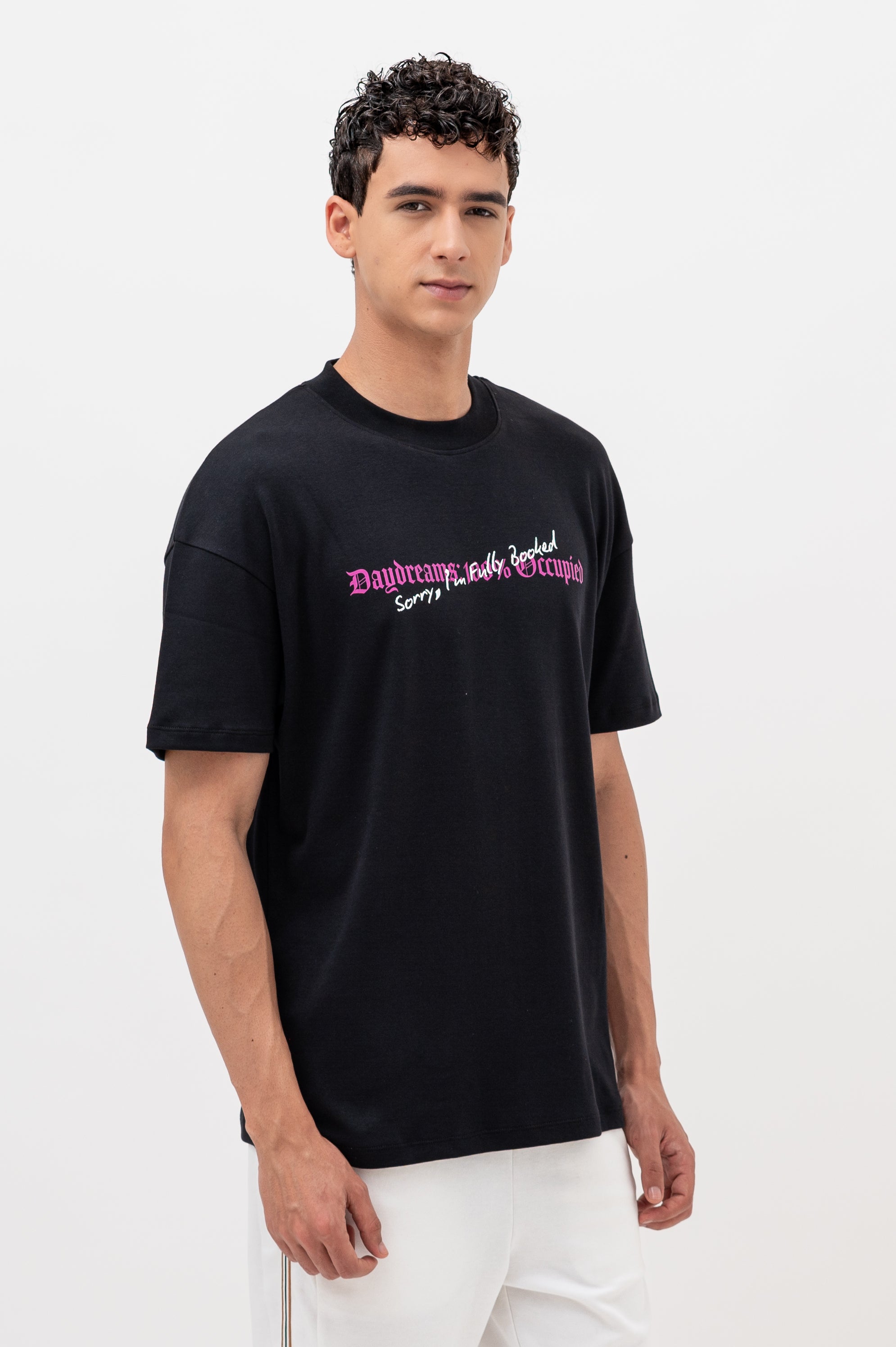 Mens Crew Neck Half Sleeve T-Shirt with Puff Print Black