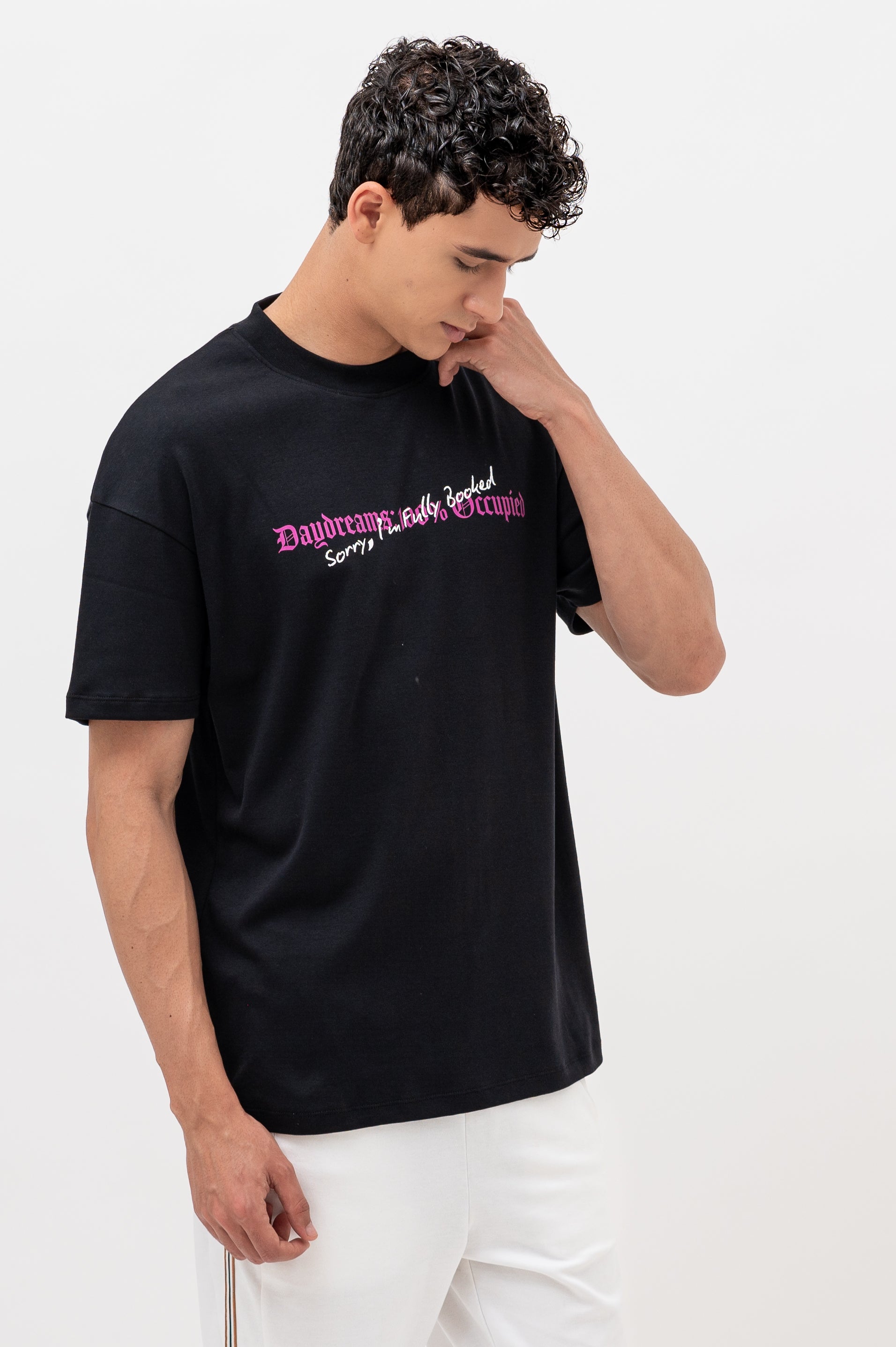 Mens Crew Neck Half Sleeve T-Shirt with Puff Print Black