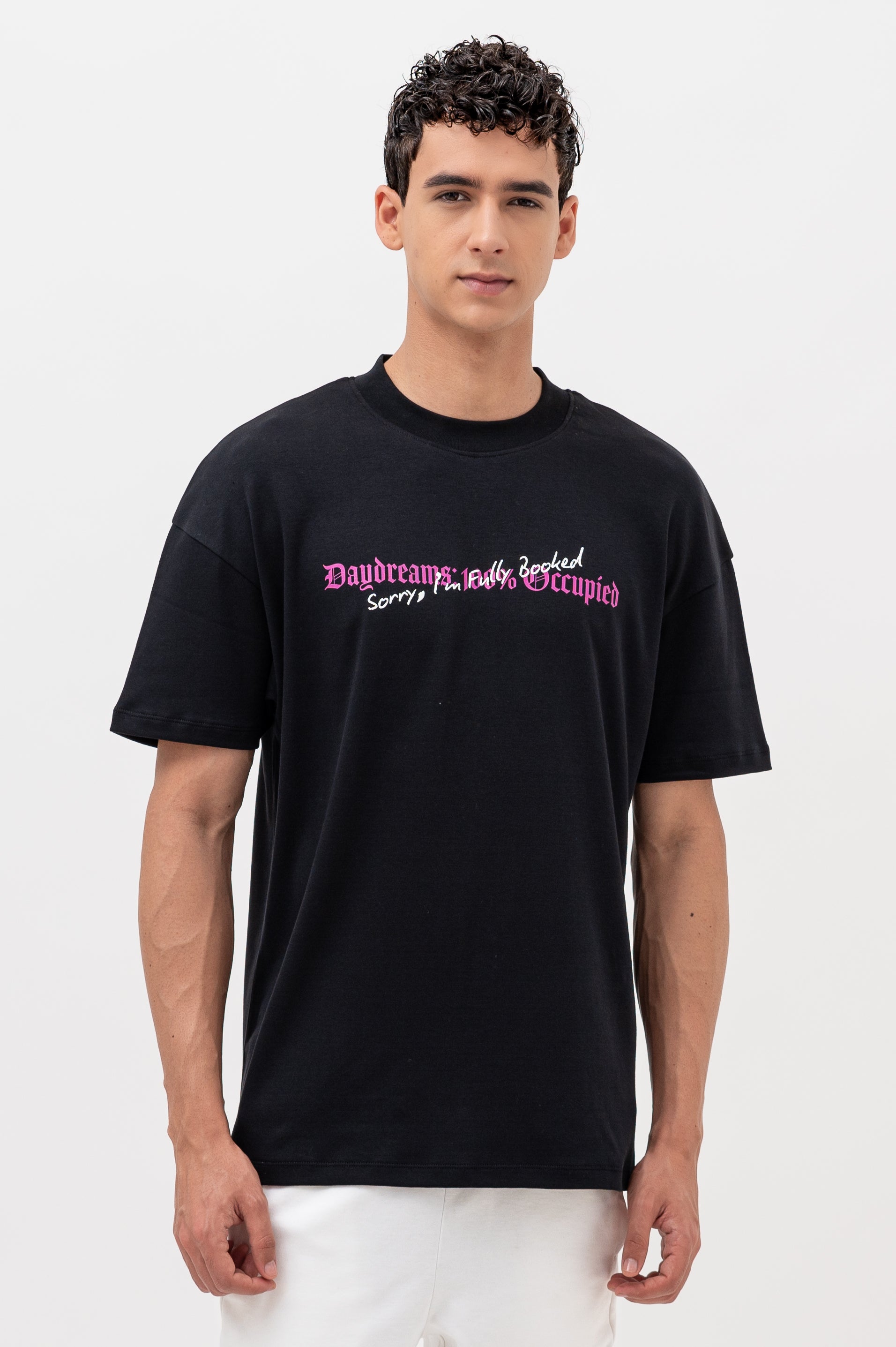 Mens Crew Neck Half Sleeve T-Shirt with Puff Print Black