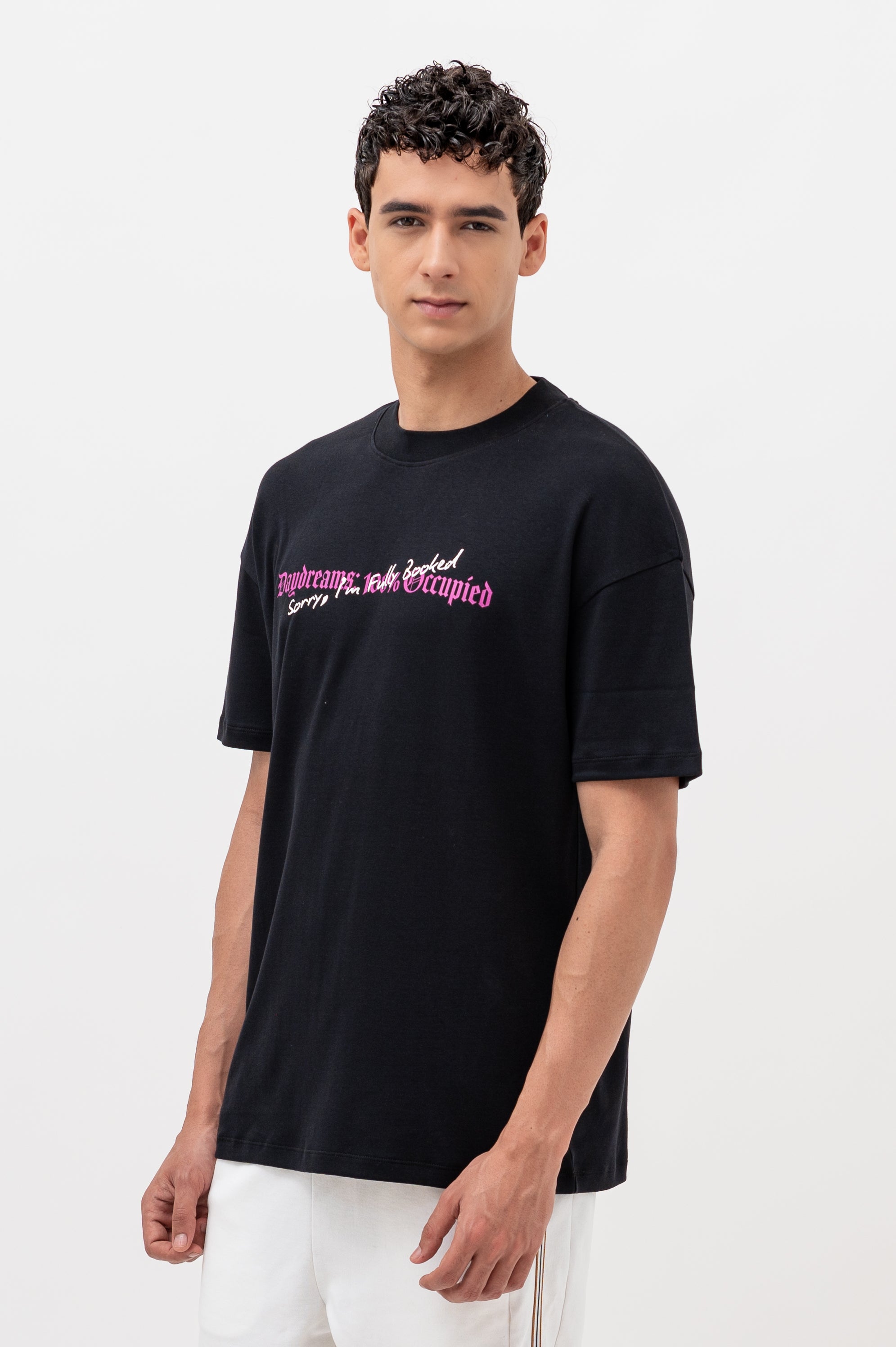 Mens Crew Neck Half Sleeve T-Shirt with Puff Print Black