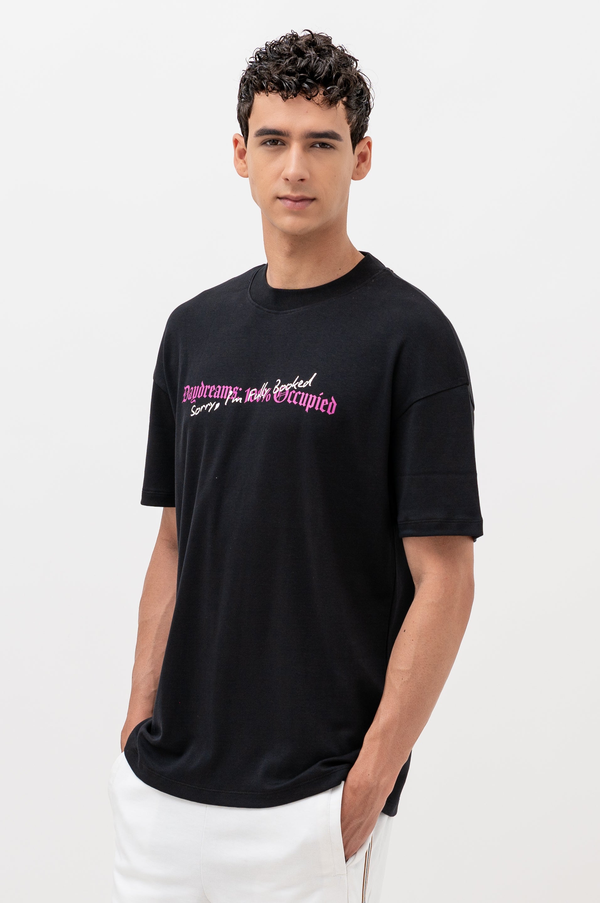 Mens Crew Neck Half Sleeve T-Shirt with Puff Print Black