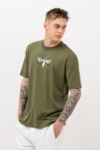 Mens Crew Neck Half Sleeve T-Shirt with Puff Print Olive