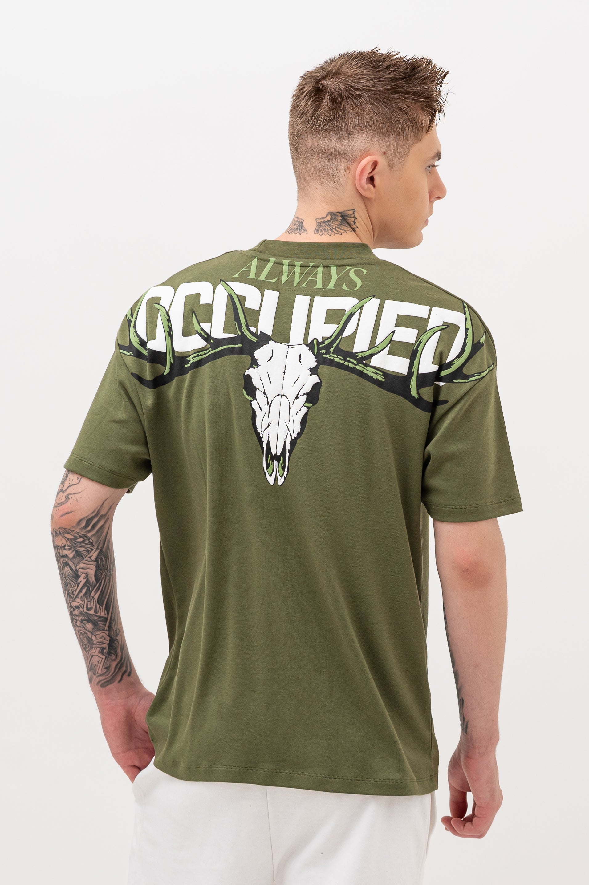 Mens Crew Neck Half Sleeve T-Shirt with Puff Print Olive