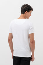 Mens Crew Neck Half Sleeve T-Shirt with Chest Print & Puff Effect White
