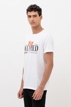 Mens Crew Neck Half Sleeve T-Shirt with Chest Print & Puff Effect White