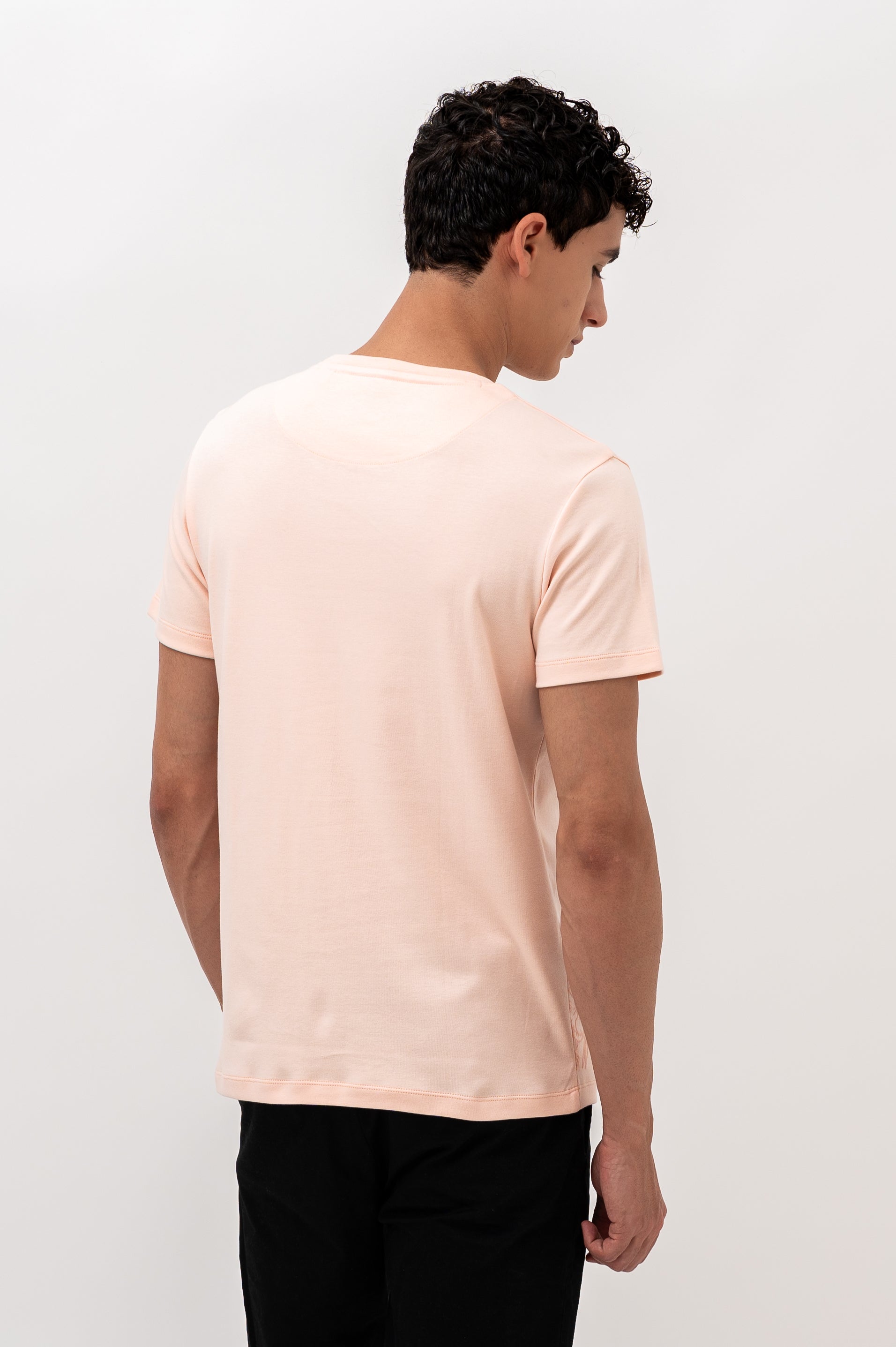 Mens Crew Neck Half Sleeve T-Shirt with Flock Chest Print Pink