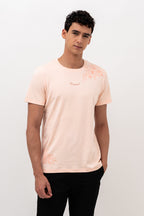 Mens Crew Neck Half Sleeve T-Shirt with Flock Chest Print Pink