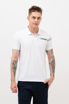 Mens Polo Neck Half Sleeve T-Shirt with Open Placket & HD Badge White