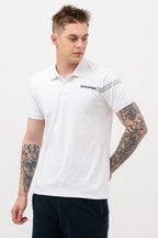 Mens Polo Neck Half Sleeve T-Shirt with Open Placket & HD Badge White