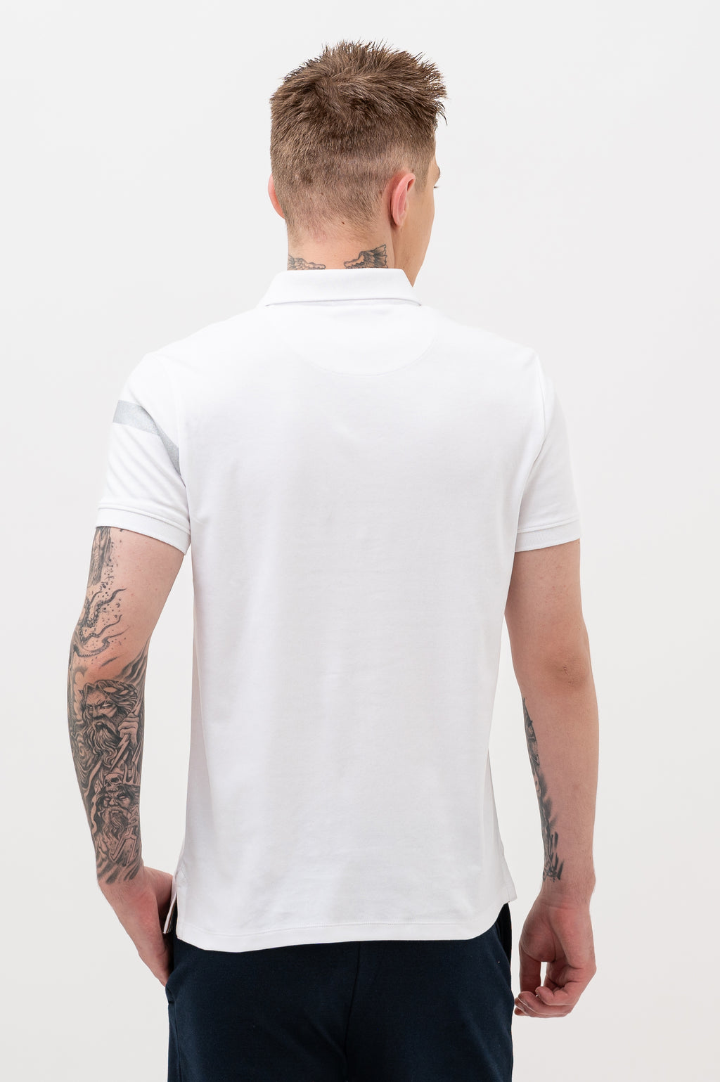 Mens Polo Neck Half Sleeve T-Shirt with Open Placket & HD Badge White