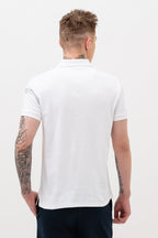 Mens Polo Neck Half Sleeve T-Shirt with Open Placket & HD Badge White